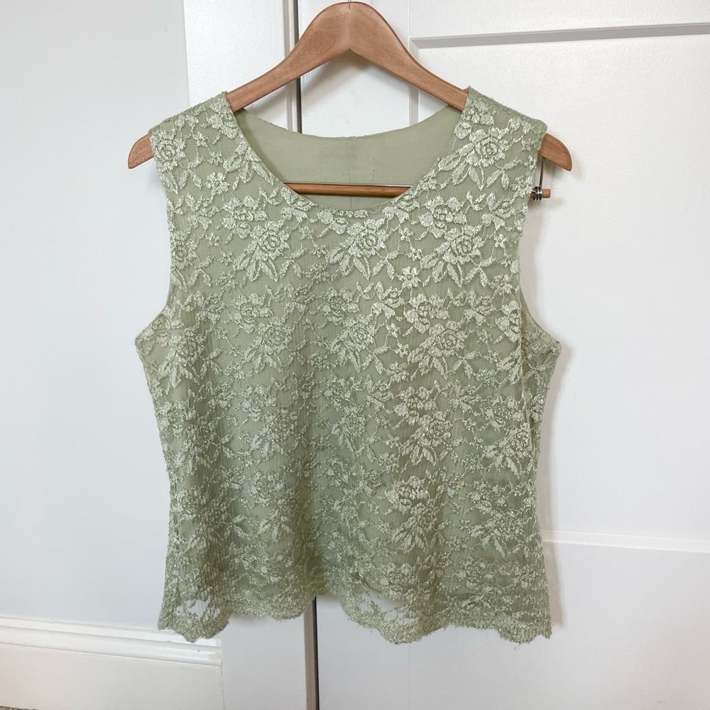vintage 90s lace sage green tank